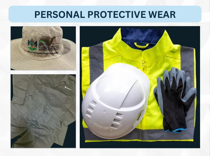 Personal protective wear — high-visibility workwear, safety boots and hard hats.